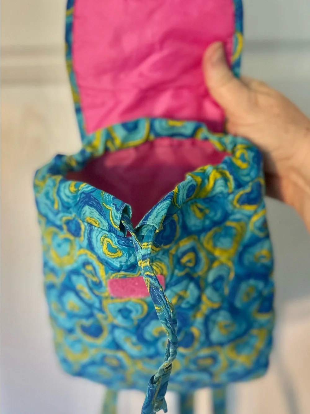 Kids Blue &Sky blue & Yellow Heart Print Quilted Backpack w/ Adjustable Straps